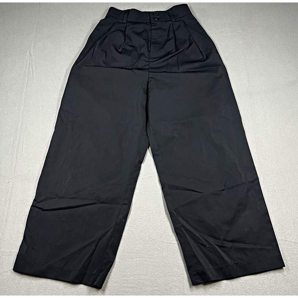 Zara Women’s XS Black Wide-Leg Dress Pants Pleated Elastic Waist 26" witchy
